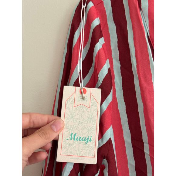 MAAJI Cherry Joy Striped Bell Sleeve Kaftan Mini Dress Size Large NEW - Picture 3 of 7